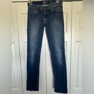 7 For All Mankind Dark Wash Distressed Lexie Straight Leg Jeans Size 27P EUC